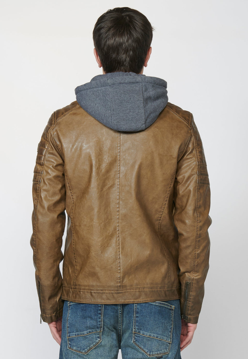 Chaqueta Cazadora Hombre Efecto Piel Capucha Desmontable – Koroshi 2211JA05