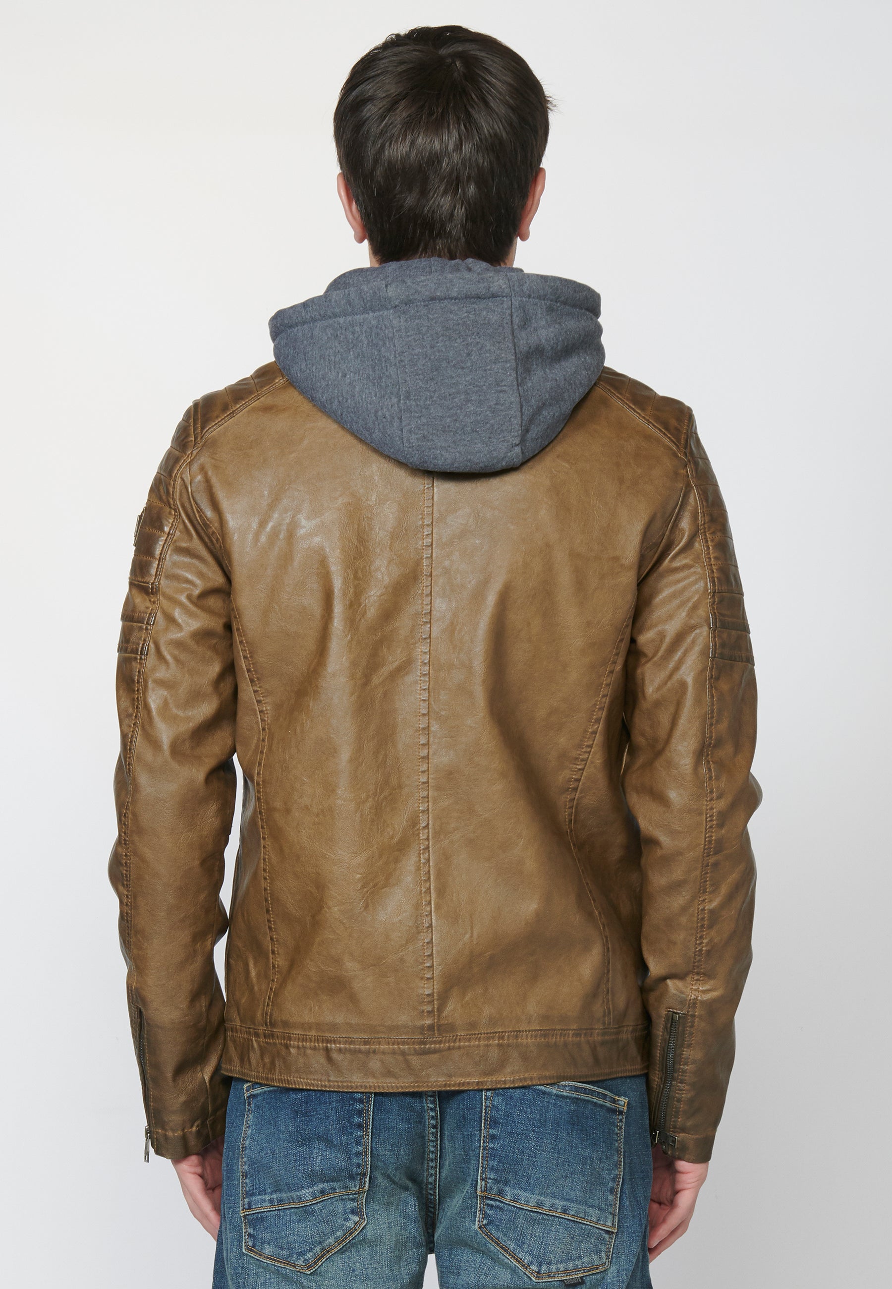 Chaqueta Cazadora Hombre Efecto Piel Capucha Desmontable – Koroshi 2211JA05