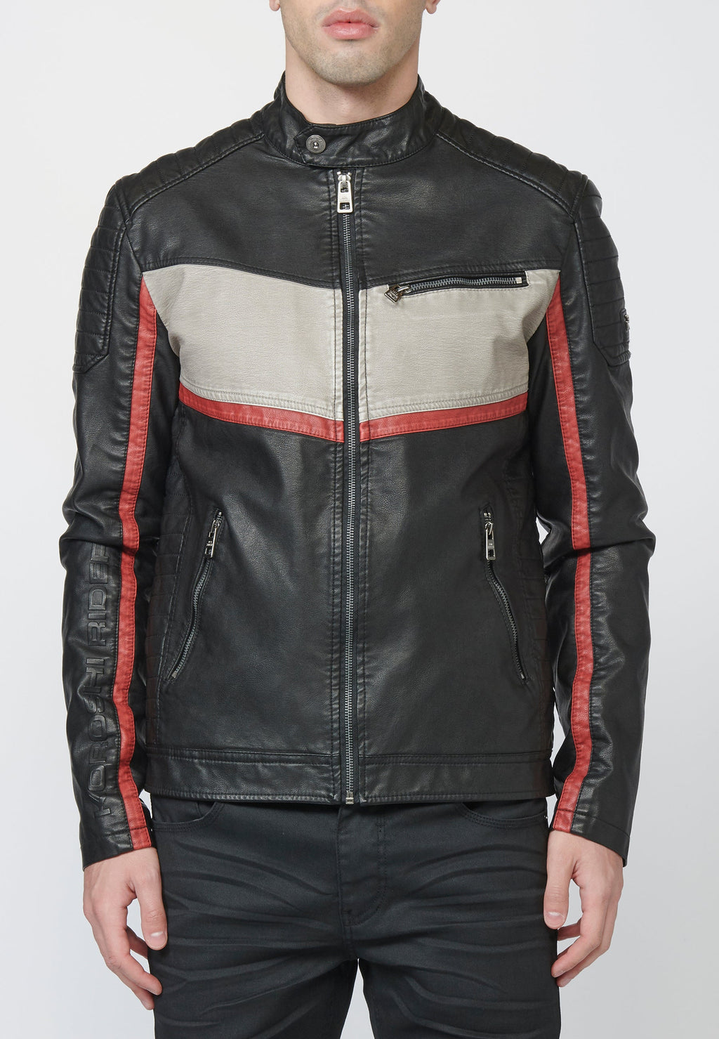 Chaqueta Cazadora Motera Hombre Efecto Piel – Koroshi Negro