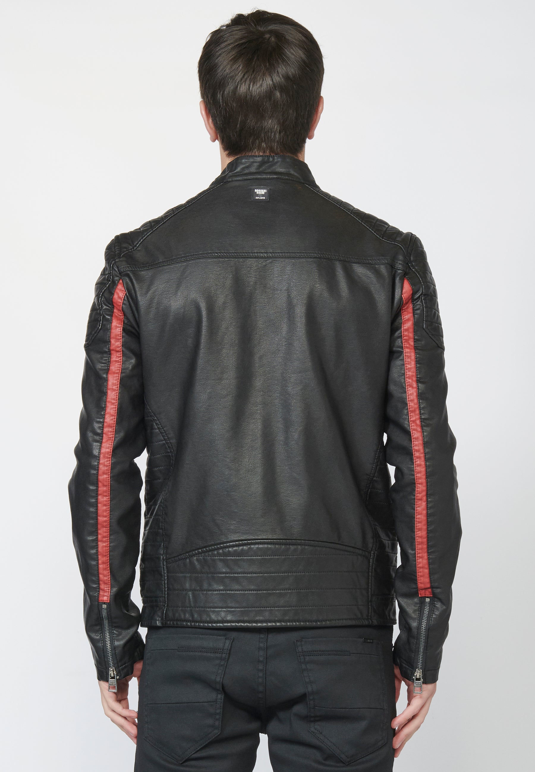 Chaqueta Cazadora Motera Hombre Efecto Piel – Koroshi Negro