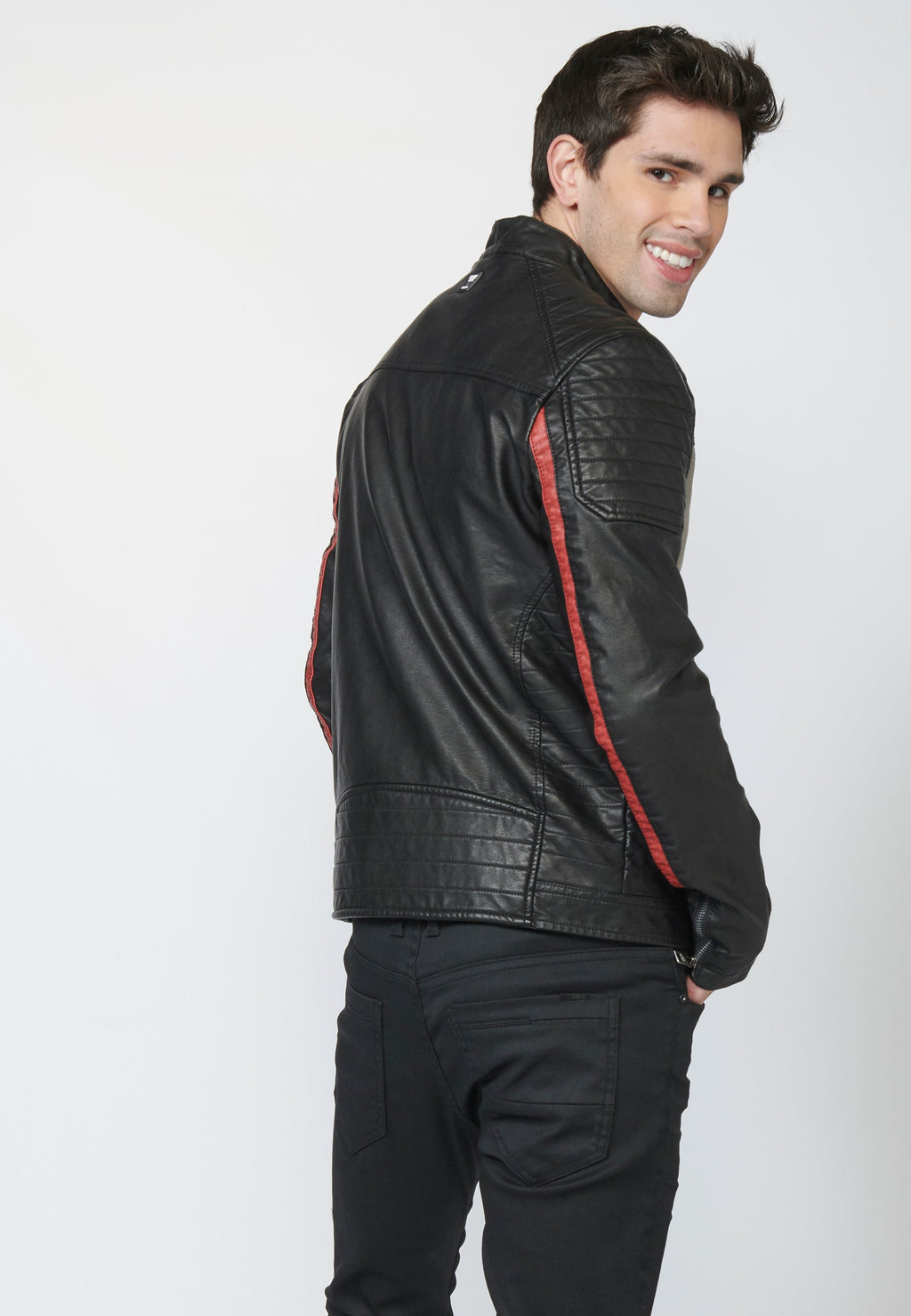 Chaqueta Cazadora Motera Hombre Efecto Piel – Koroshi Negro