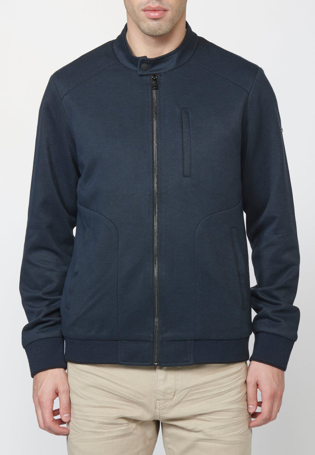 Cazadora Bomber Hombre Punto Estructurado Cuello Mao – Koroshi Azul Navy