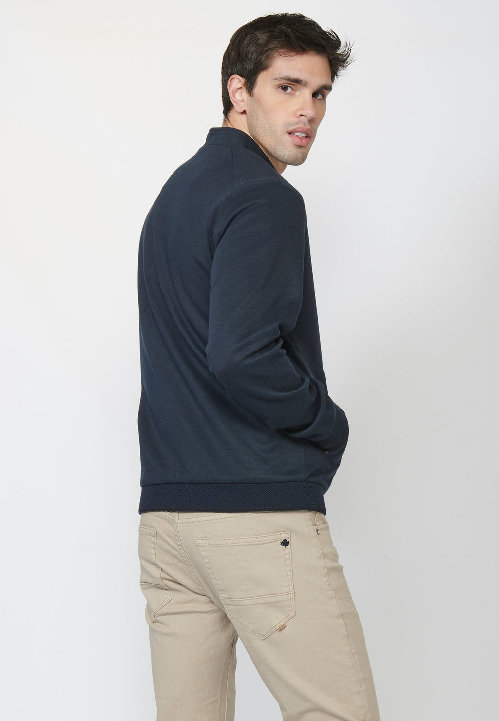 Cazadora Bomber Hombre Punto Estructurado Cuello Mao – Koroshi Azul Navy