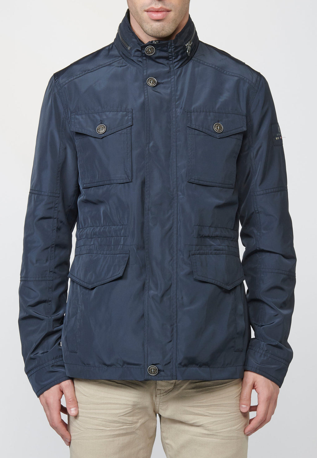 Chaqueta Field Hombre Cuello Alto con Cuatro Bolsillos – Koroshi Azul Navy