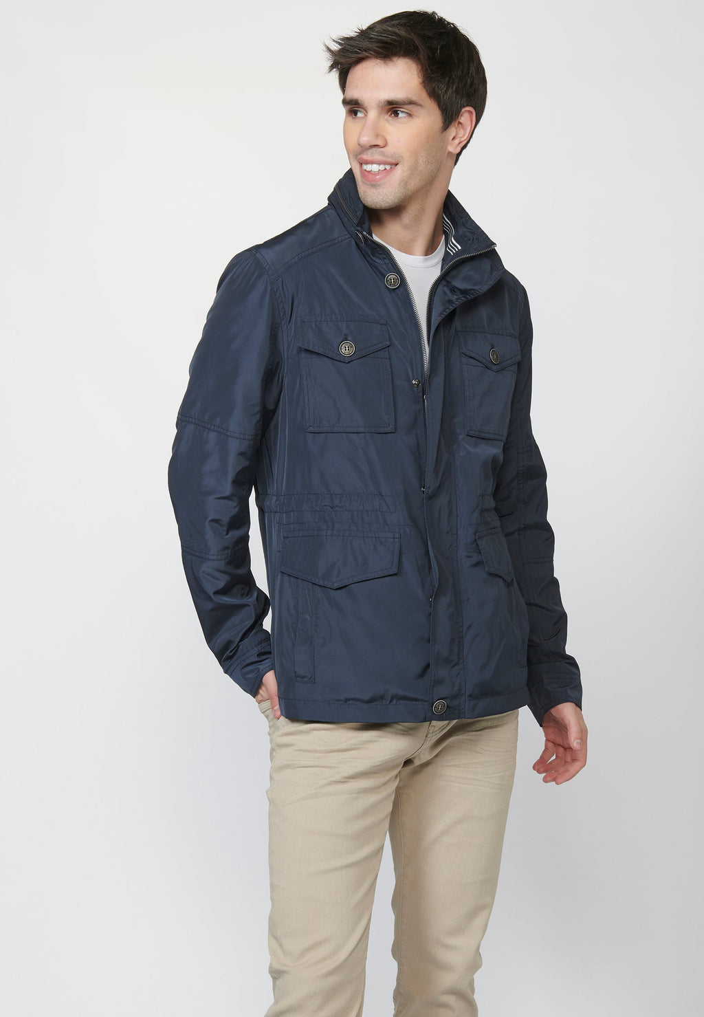 Chaqueta Field Hombre Cuello Alto con Cuatro Bolsillos – Koroshi Azul Navy