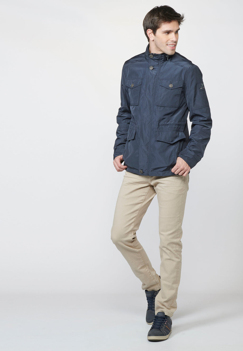 Chaqueta Field Hombre Cuello Alto con Cuatro Bolsillos – Koroshi Azul Navy