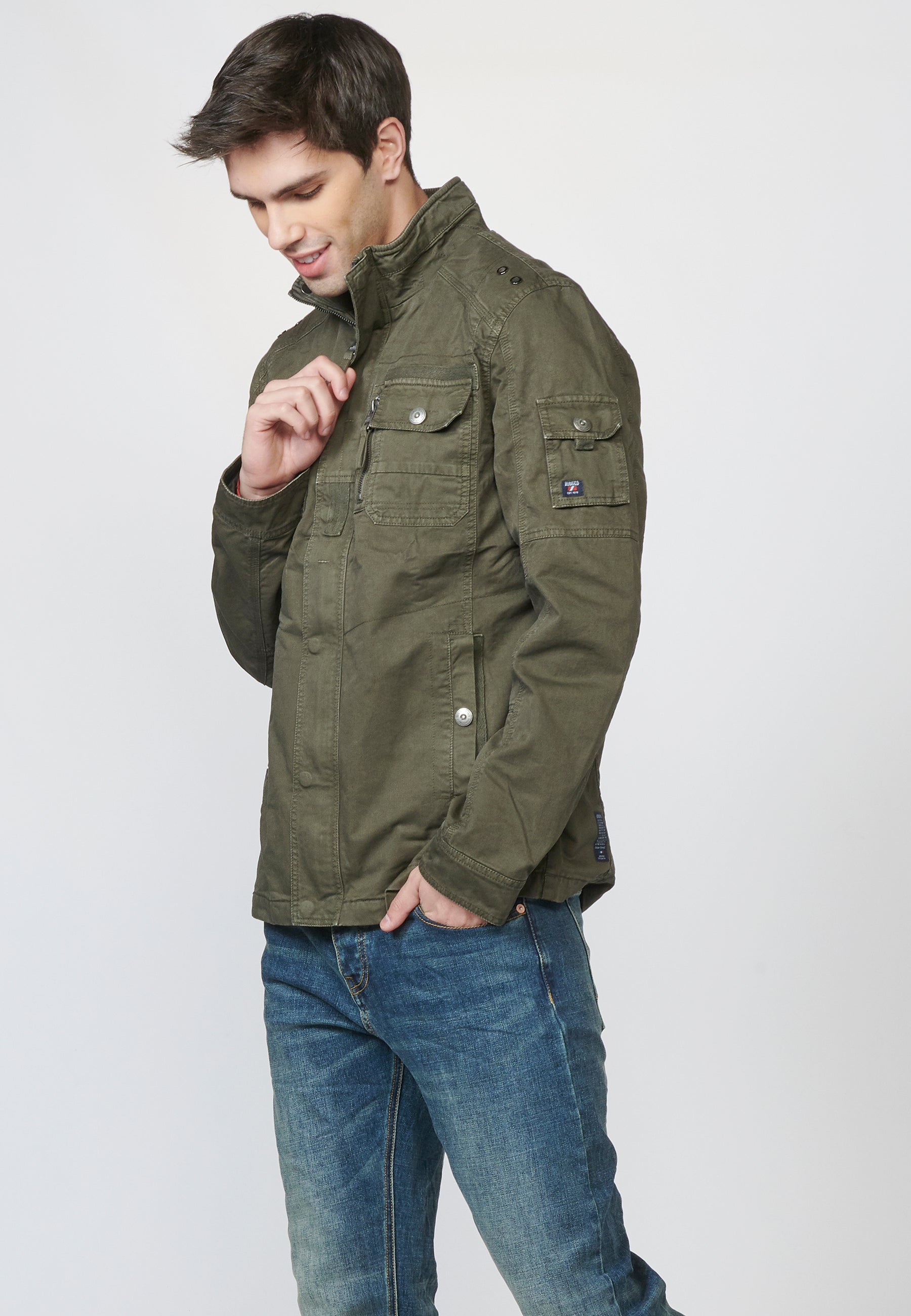 Chaqueta Militar Hombre 100% Algodón Cuello Alzado – Koroshi 2211JA20