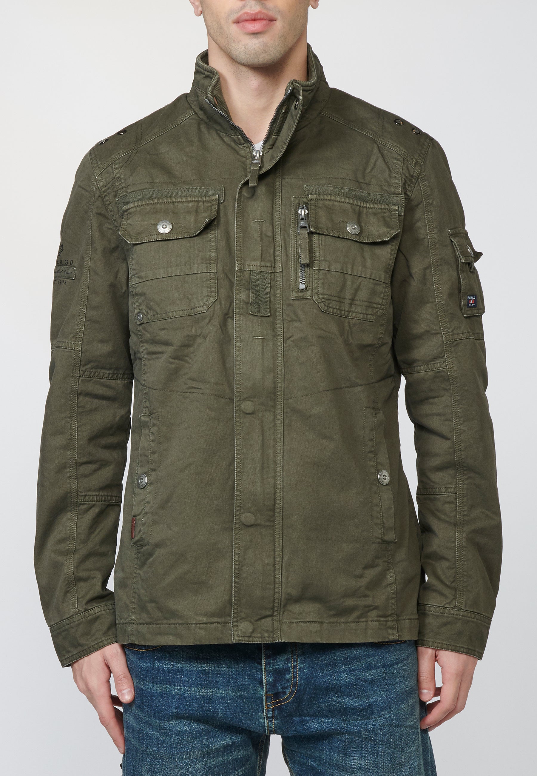 Chaqueta Militar Hombre 100% Algodón Cuello Alzado – Koroshi 2211JA20