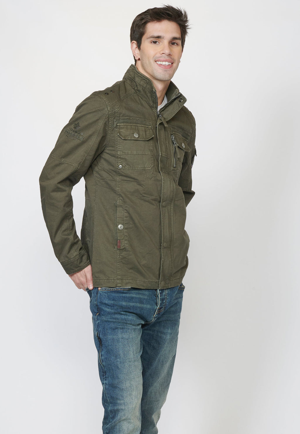 Chaqueta Militar Hombre 100% Algodón Cuello Alzado – Koroshi 2211JA20