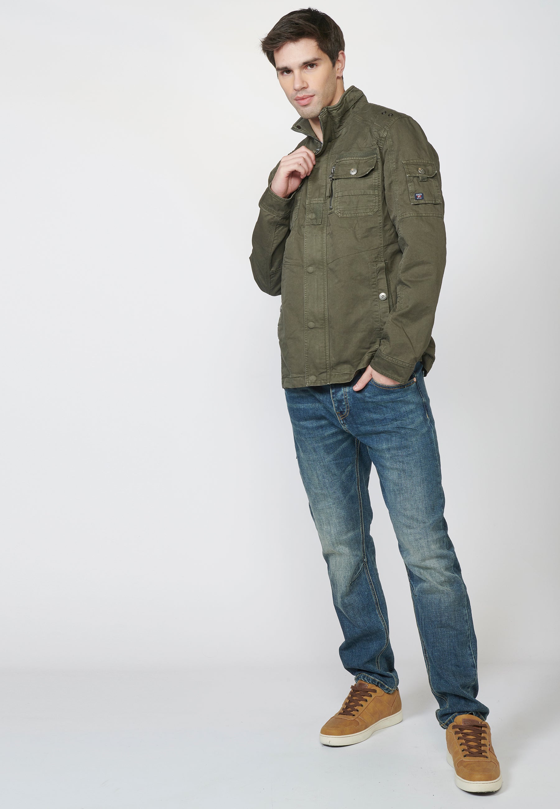 Chaqueta Militar Hombre 100% Algodón Cuello Alzado – Koroshi 2211JA20