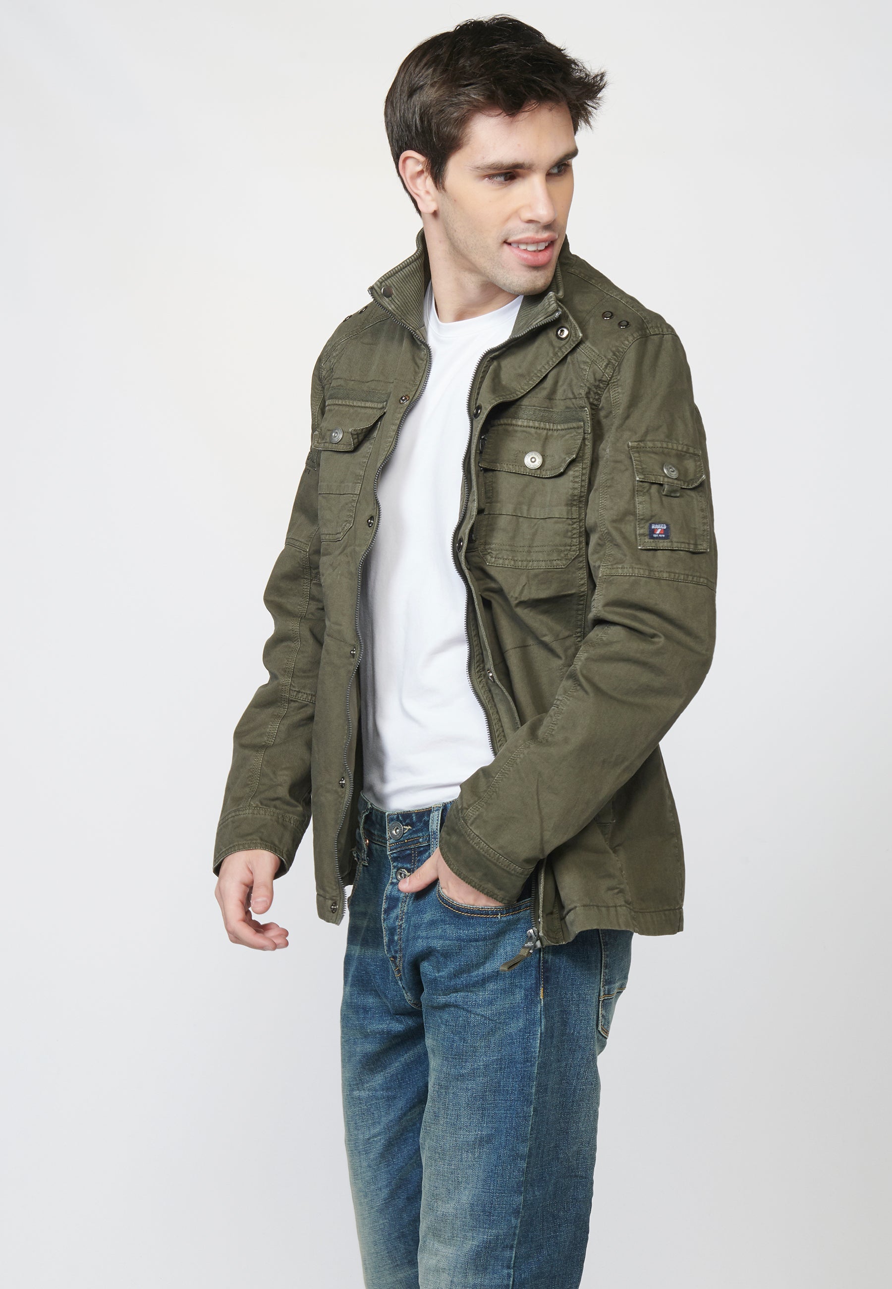 Chaqueta Militar Hombre 100% Algodón Cuello Alzado – Koroshi 2211JA20