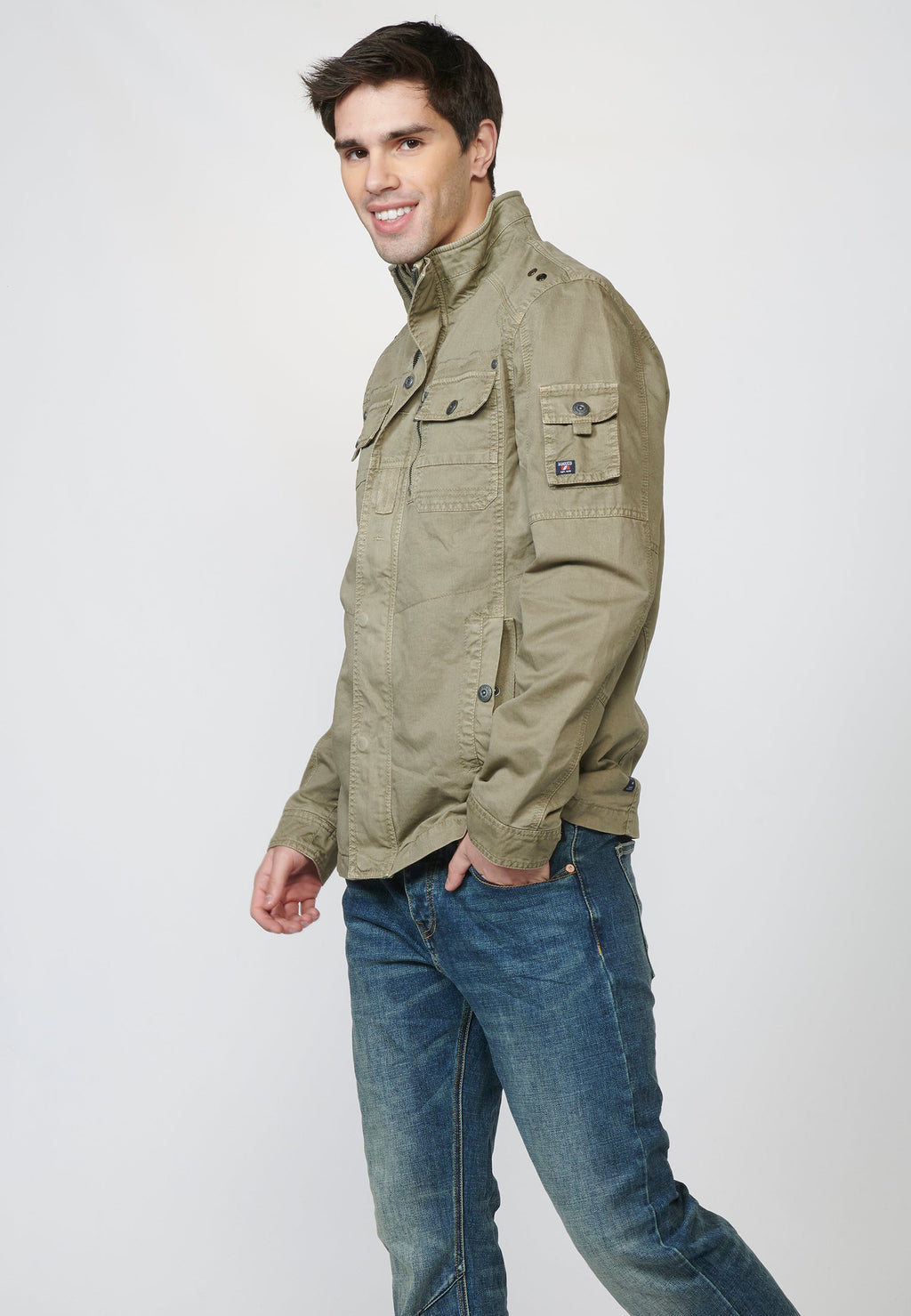 Chaqueta Militar Hombre 100% Algodón Cuello Alzado – Koroshi 2211JA20