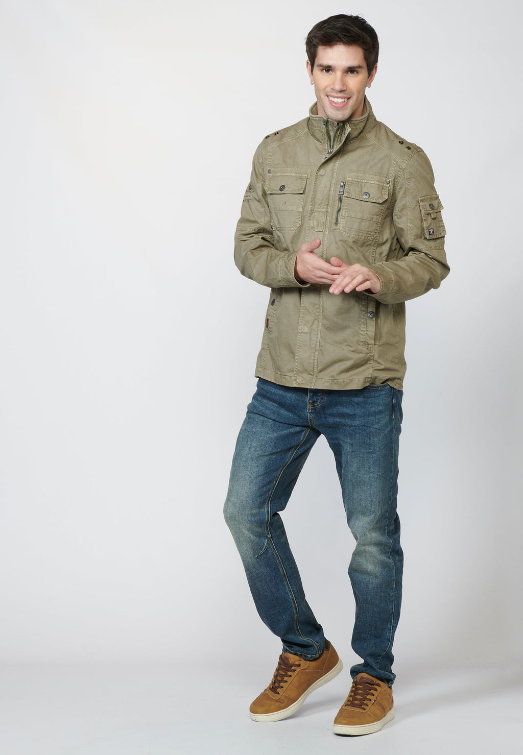 Chaqueta Militar Hombre 100% Algodón Cuello Alzado – Koroshi 2211JA20