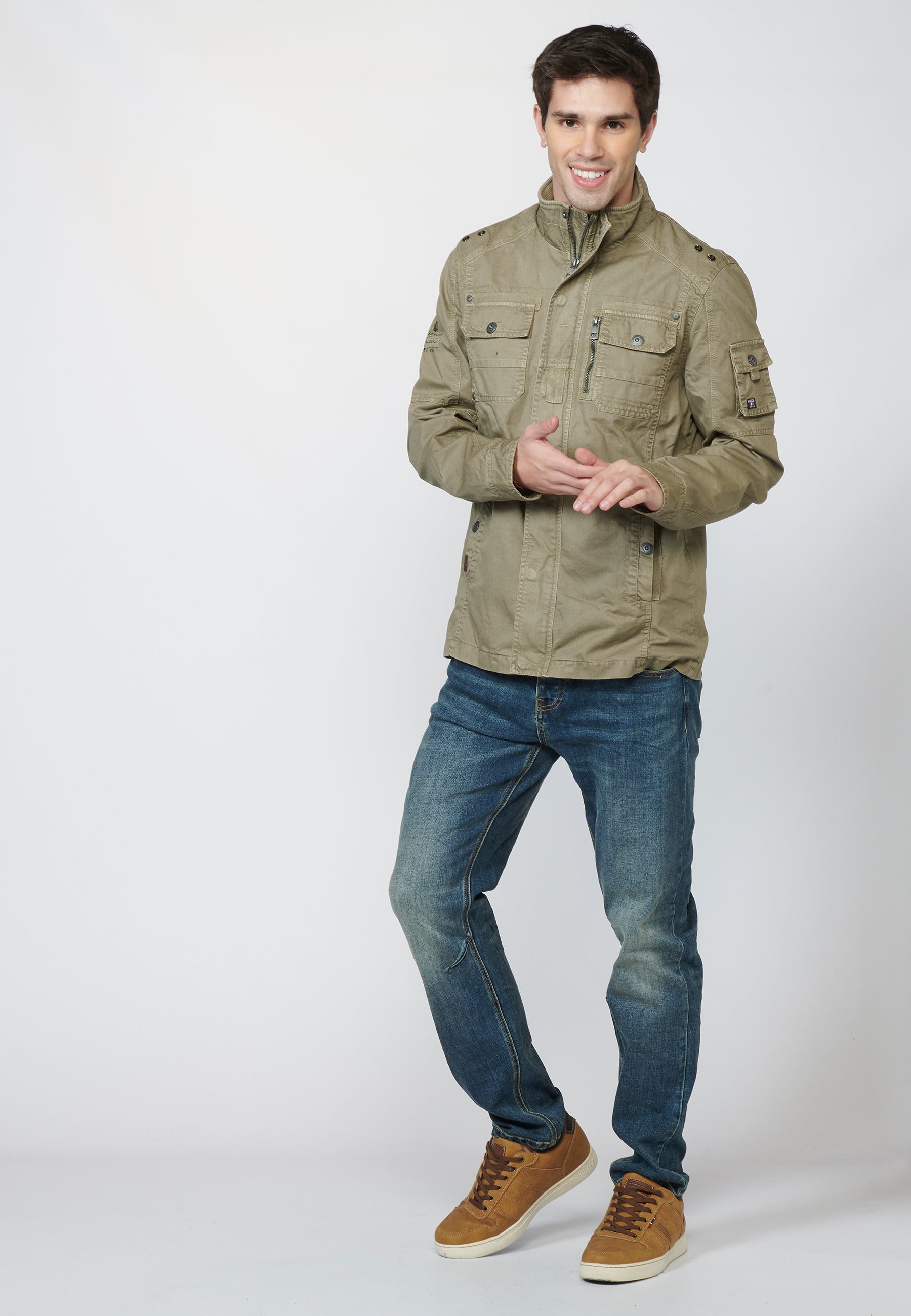 Chaqueta Militar Hombre 100% Algodón Cuello Alzado – Koroshi 2211JA20