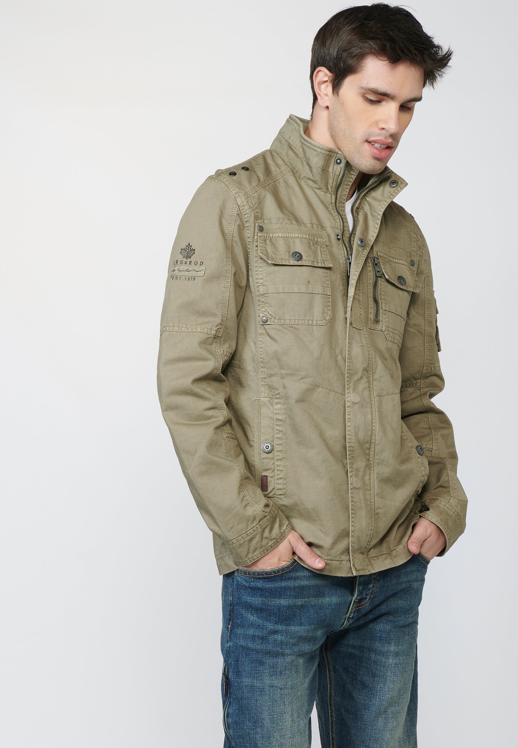 Chaqueta Militar Hombre 100% Algodón Cuello Alzado – Koroshi 2211JA20
