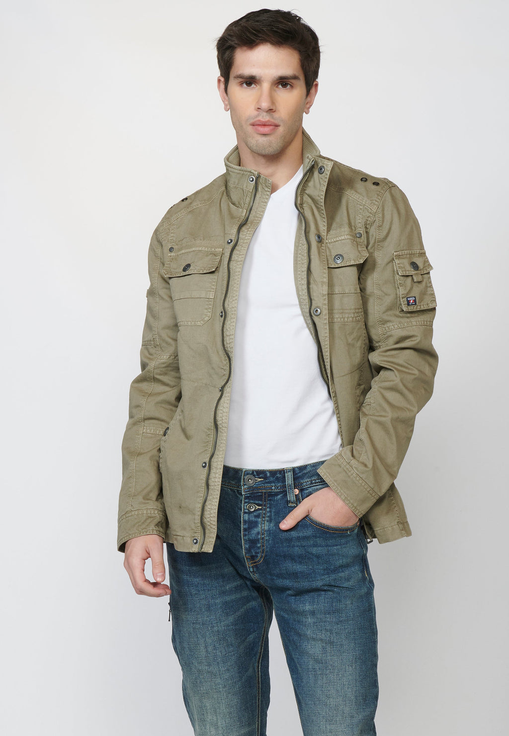 Chaqueta Militar Hombre 100% Algodón Cuello Alzado – Koroshi 2211JA20