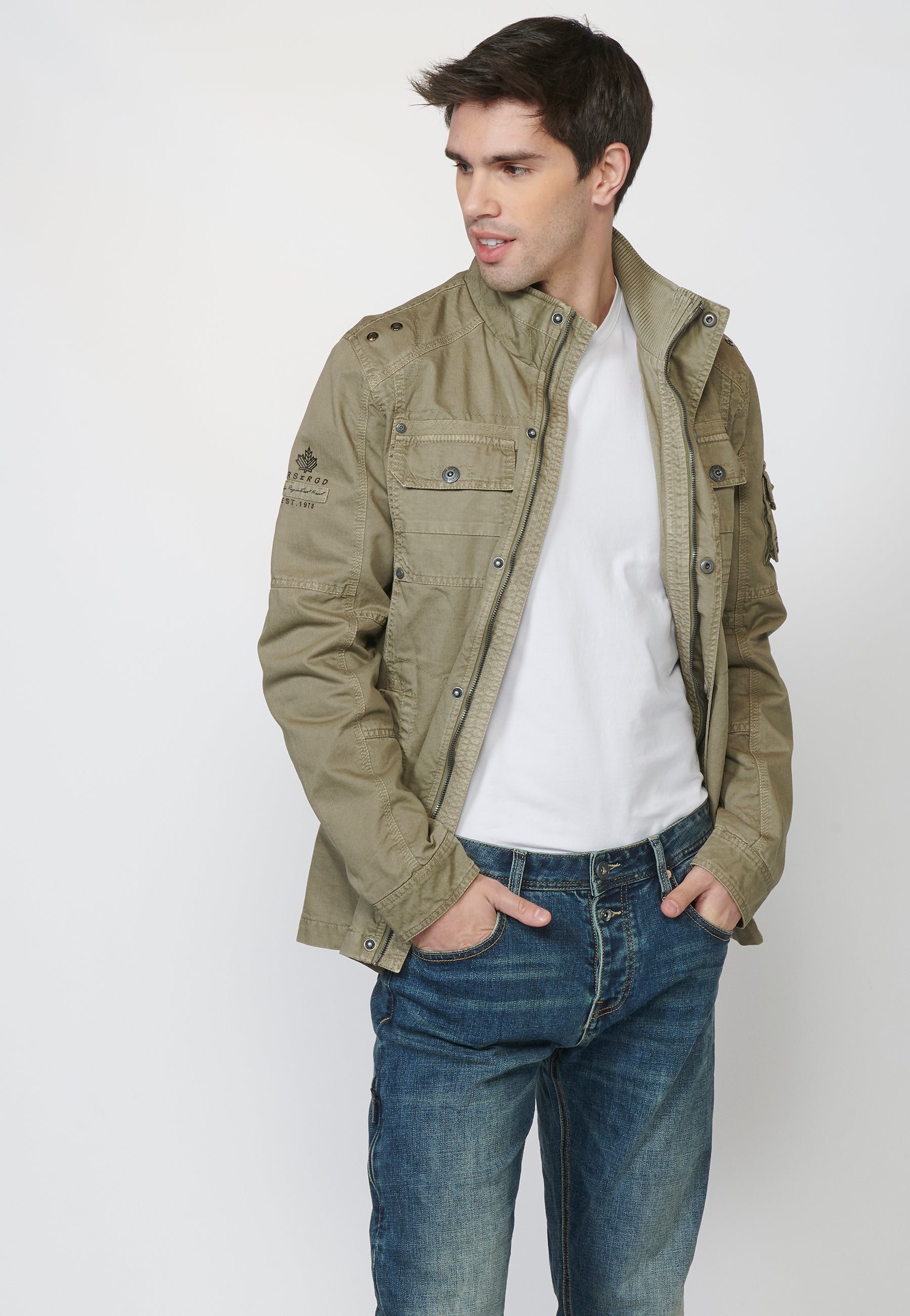 Chaqueta Militar Hombre 100% Algodón Cuello Alzado – Koroshi 2211JA20