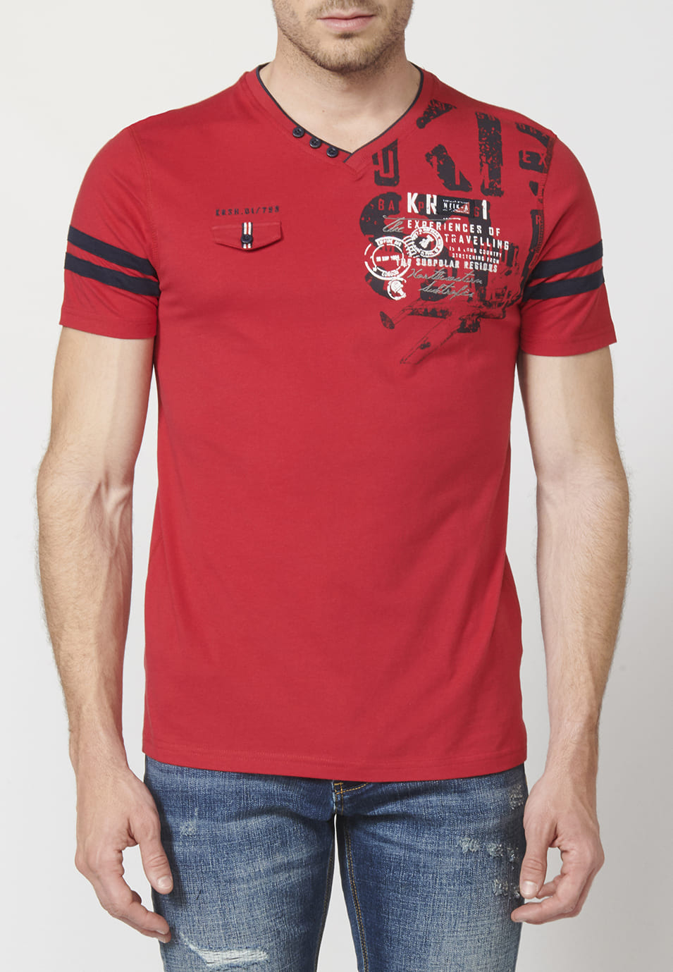 Camiseta Hombre Manga Corta Cuello Pico Estampada – Koroshi 2211MC04