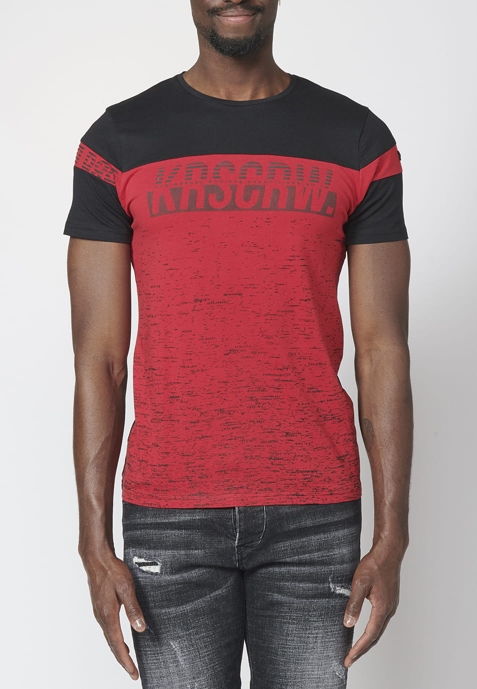Camiseta Hombre Manga Corta Bloque a Contraste y Logo – Koroshi 2211MC08