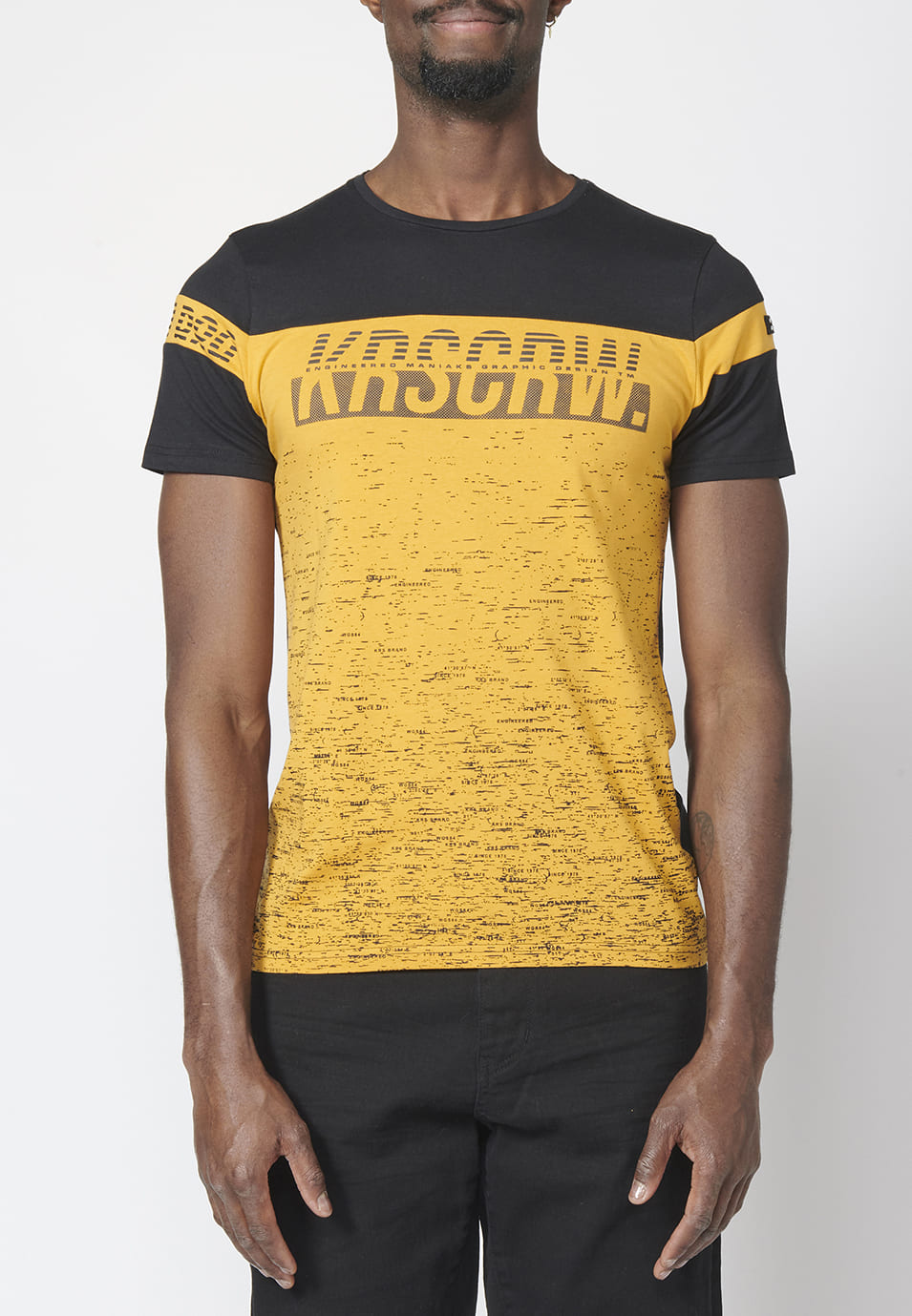 Camiseta Hombre Manga Corta Bloque a Contraste y Logo – Koroshi 2211MC08