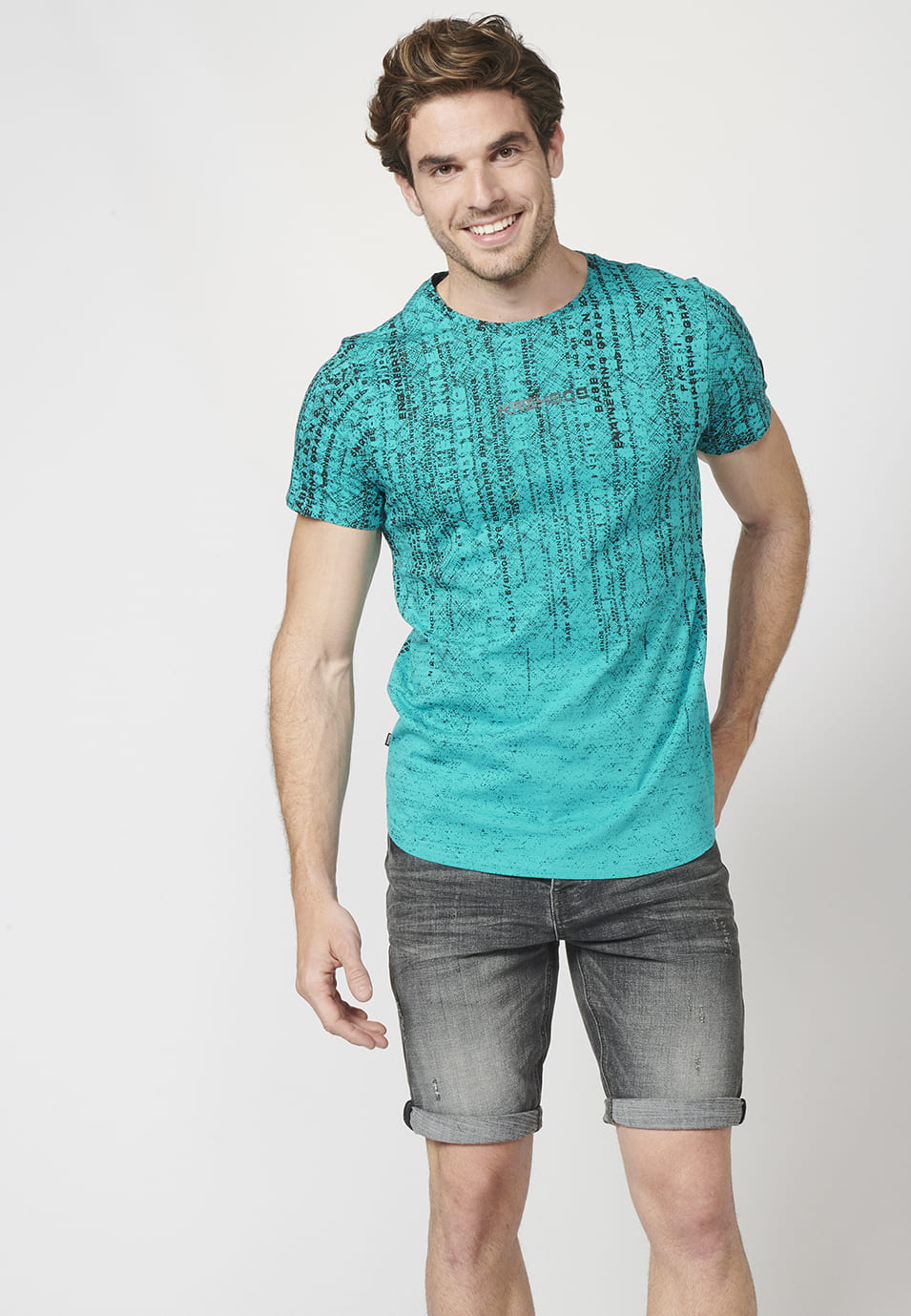 Camiseta Hombre Manga Corta Estampado Degradado Algodón – Koroshi 2211MC11