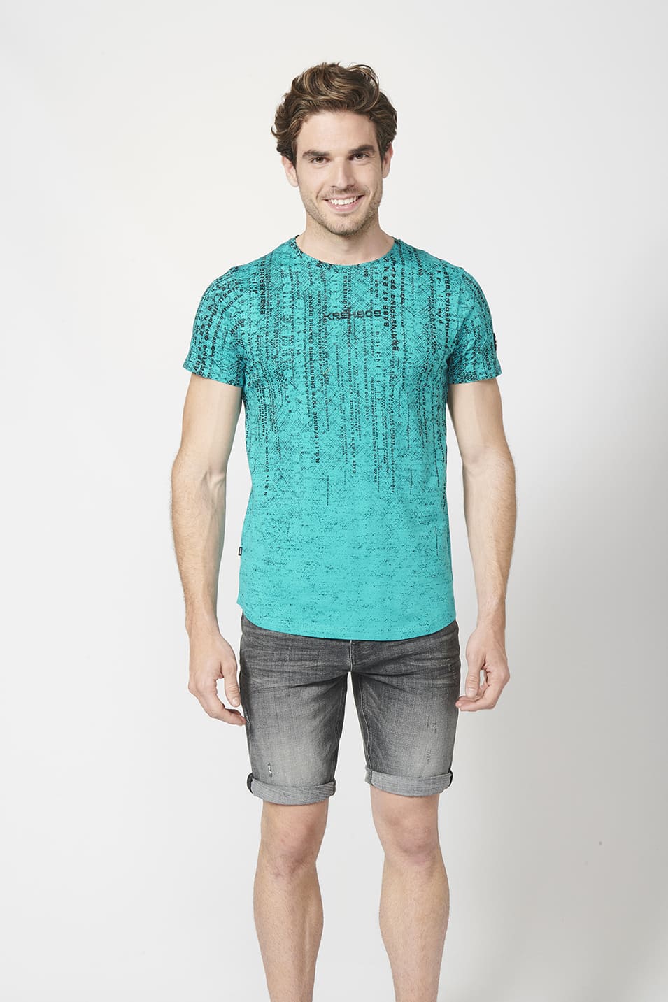 Camiseta Hombre Manga Corta Estampado Degradado Algodón – Koroshi 2211MC11