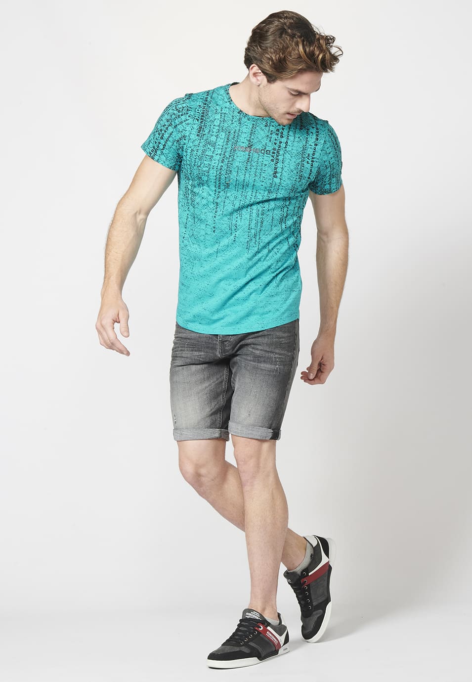 Camiseta Hombre Manga Corta Estampado Degradado Algodón – Koroshi 2211MC11