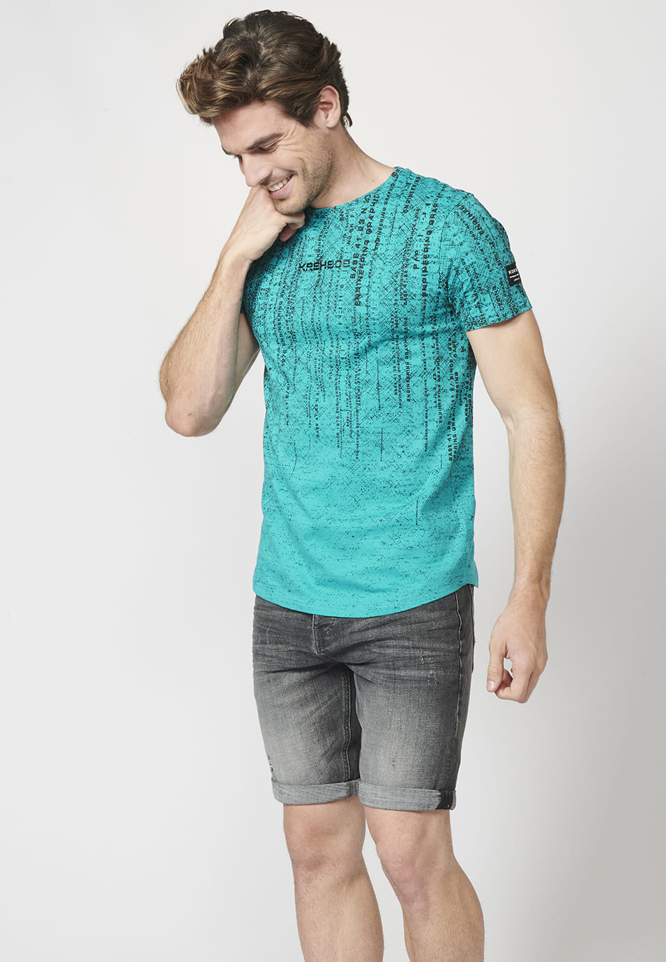 Camiseta Hombre Manga Corta Estampado Degradado Algodón – Koroshi 2211MC11
