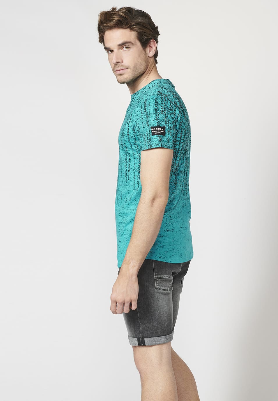 Camiseta Hombre Manga Corta Estampado Degradado Algodón – Koroshi 2211MC11