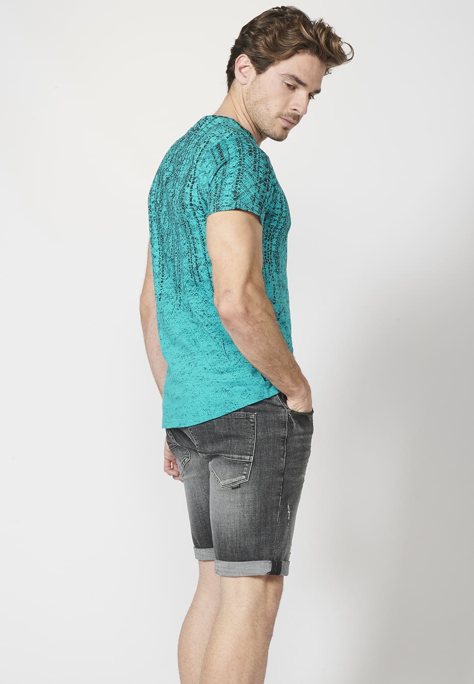 Camiseta Hombre Manga Corta Estampado Degradado Algodón – Koroshi 2211MC11