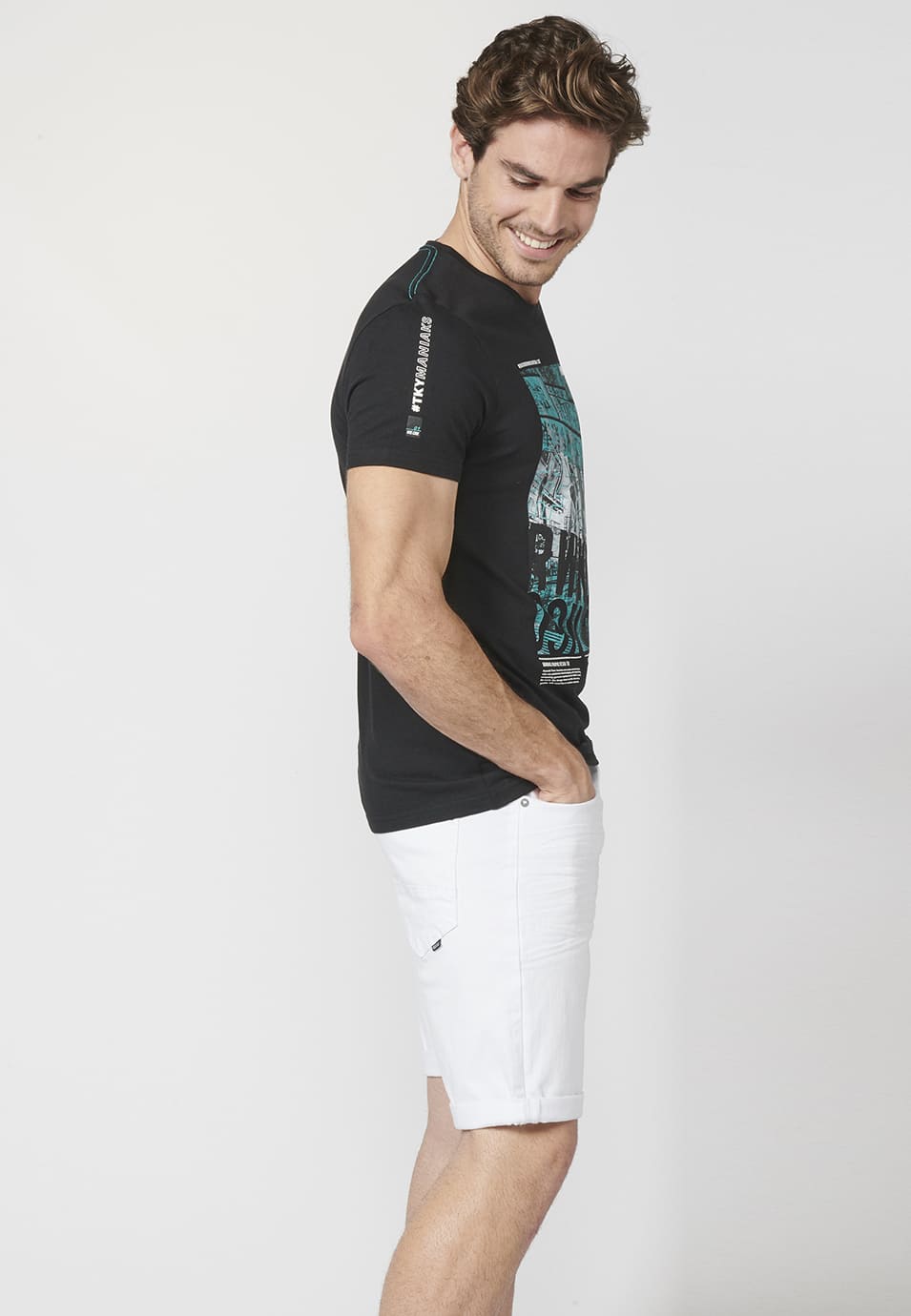Camiseta Hombre Manga Corta Estampado Delantero Algodón – Koroshi 2211MC12
