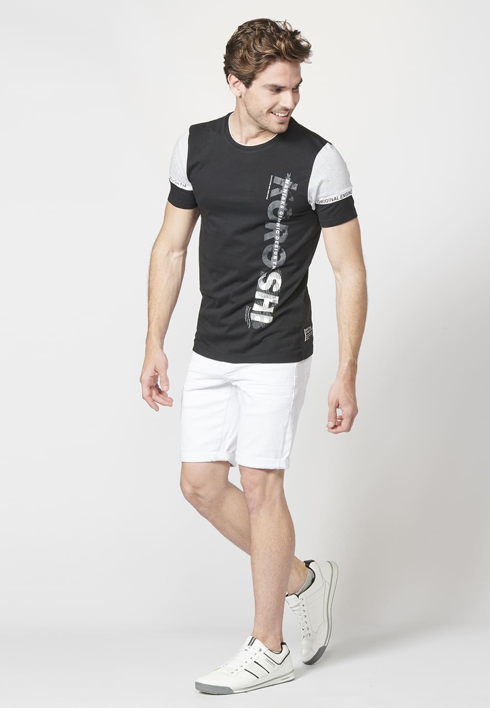 Camiseta Hombre Manga Corta Combinada Logo Lateral – Koroshi 2211MC21