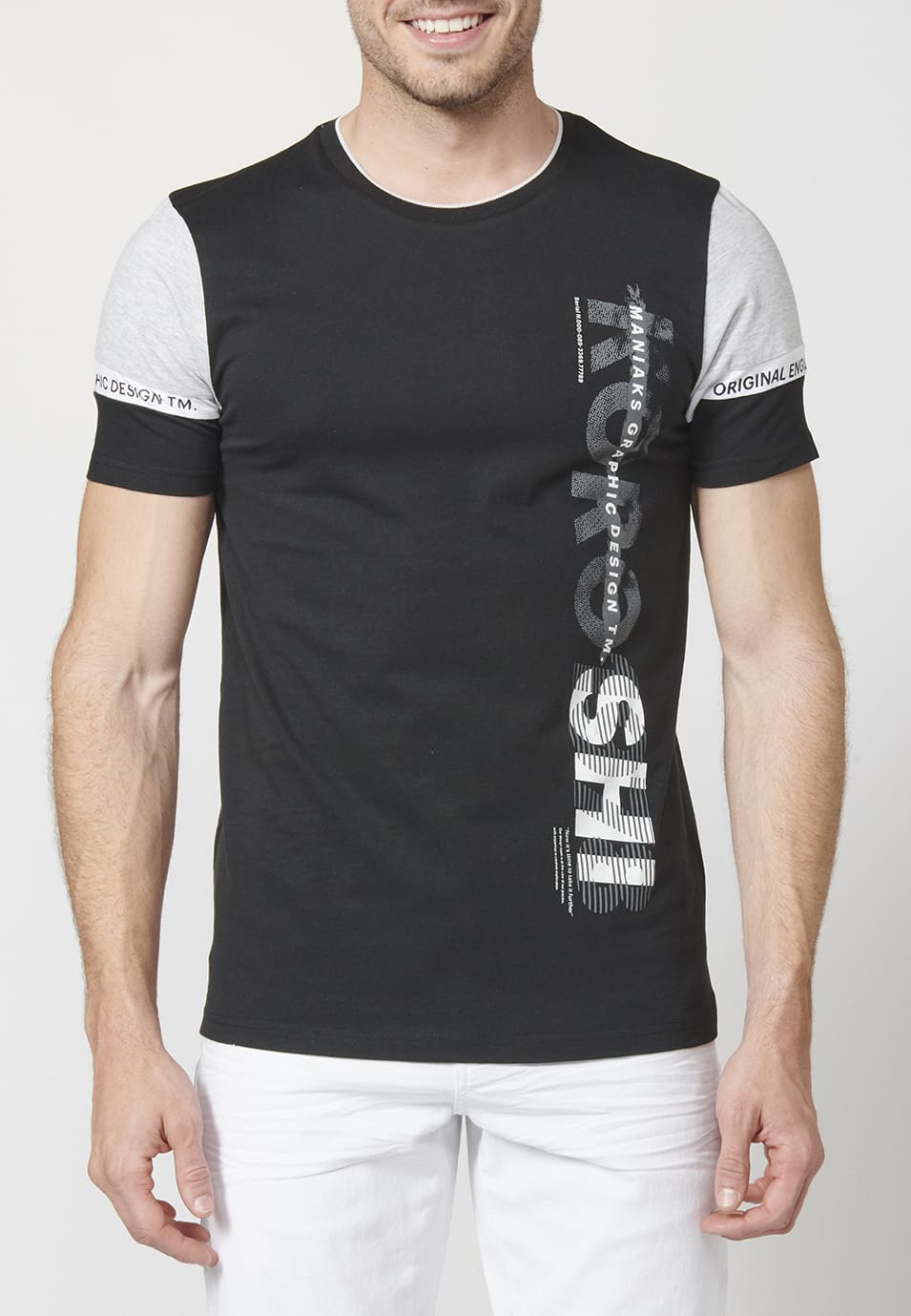 Camiseta Hombre Manga Corta Combinada Logo Lateral – Koroshi 2211MC21