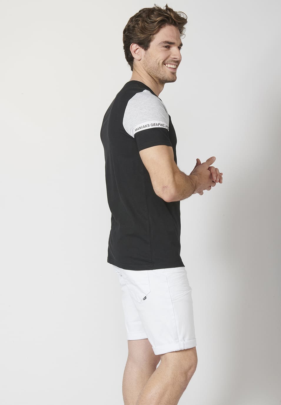 Camiseta Hombre Manga Corta Combinada Logo Lateral – Koroshi 2211MC21