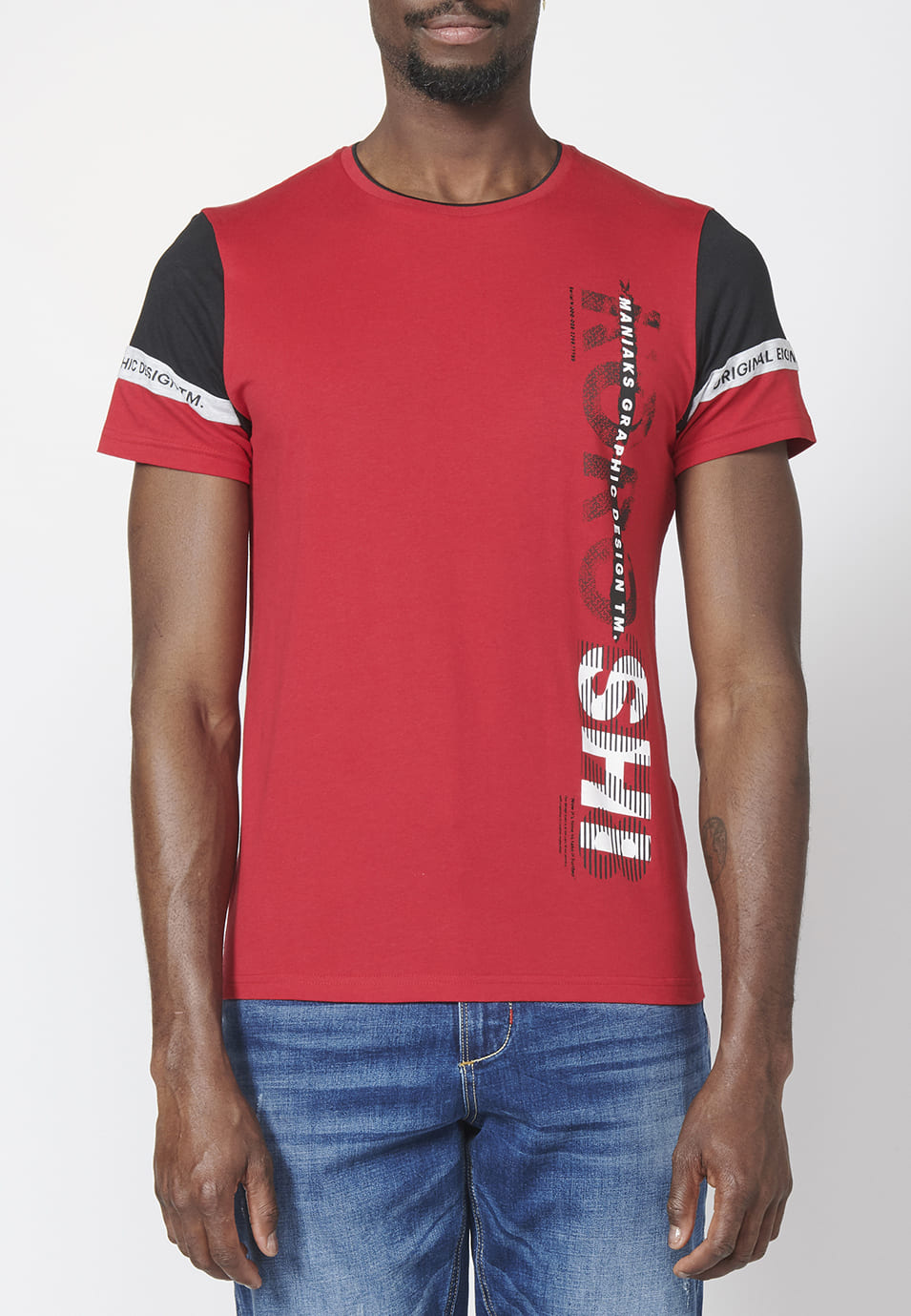 Camiseta Hombre Manga Corta Combinada Logo Lateral – Koroshi 2211MC21