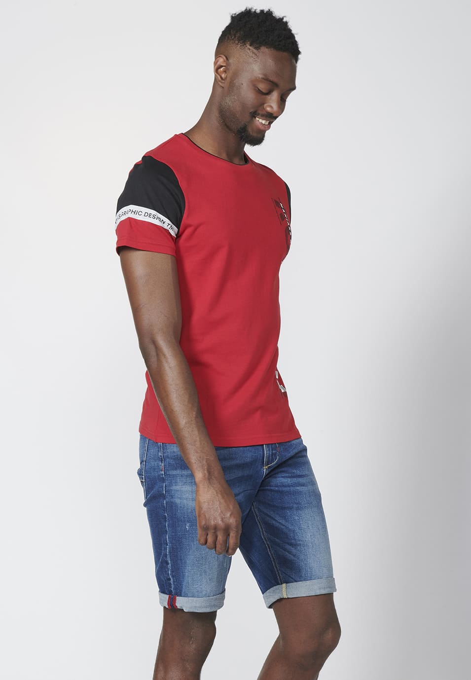 Camiseta Hombre Manga Corta Combinada Logo Lateral – Koroshi 2211MC21