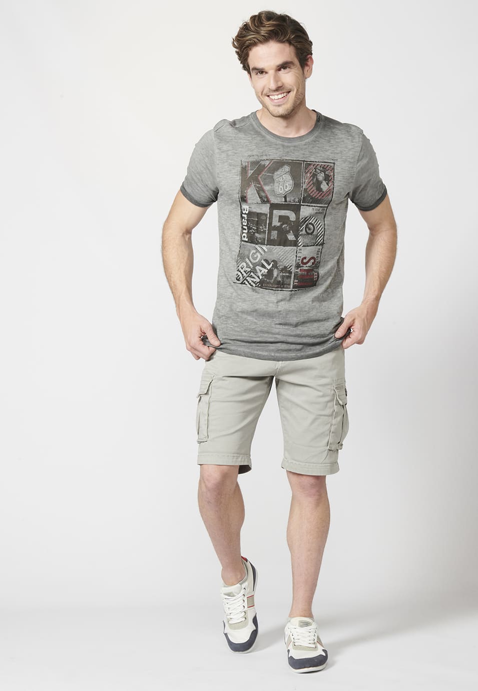 Camiseta Manga Corta Hombre Efecto Gastado Estampado – Koroshi 2211MC29