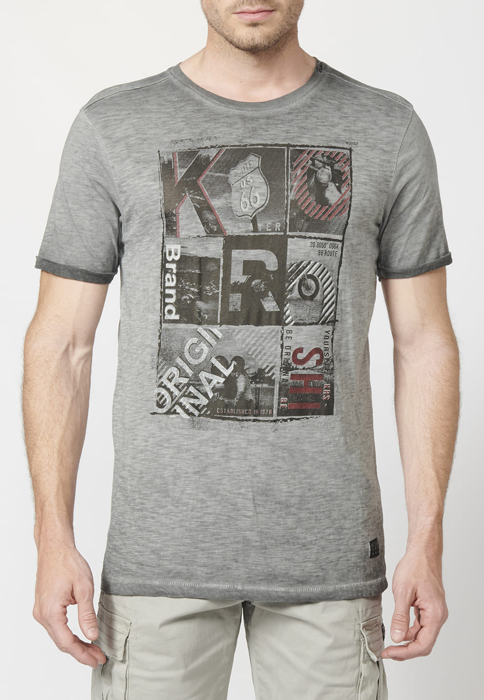 Camiseta Manga Corta Hombre Efecto Gastado Estampado – Koroshi 2211MC29