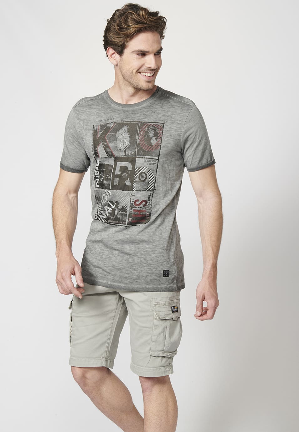 Camiseta Manga Corta Hombre Efecto Gastado Estampado – Koroshi 2211MC29