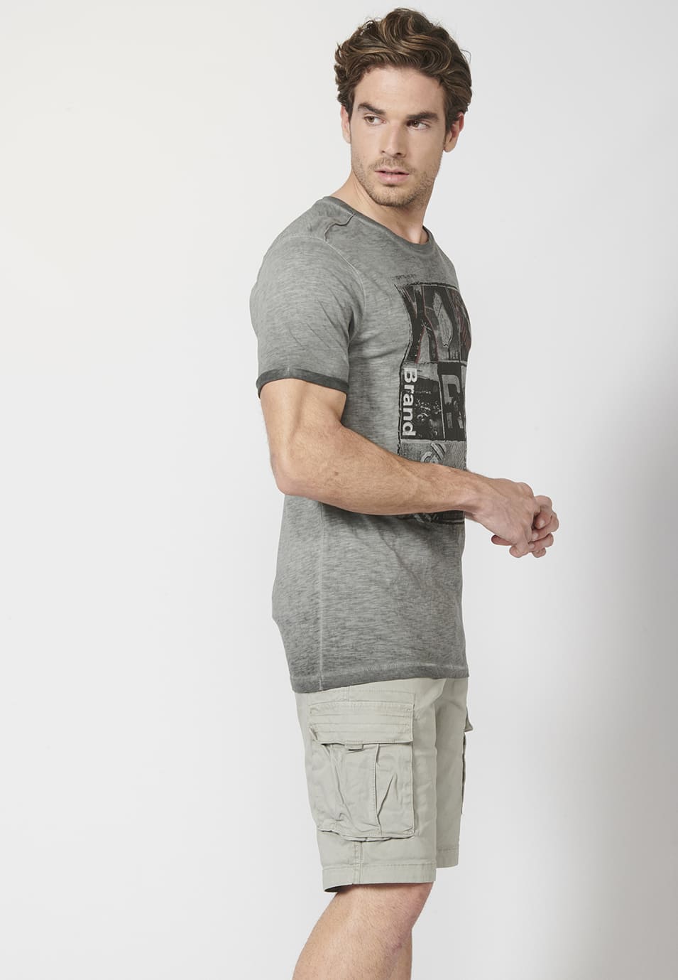 Camiseta Manga Corta Hombre Efecto Gastado Estampado – Koroshi 2211MC29