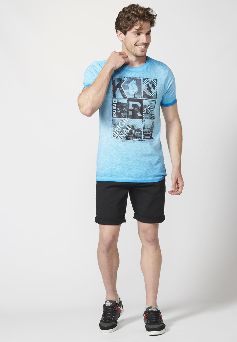 Camiseta Manga Corta Hombre Efecto Gastado Estampado – Koroshi 2211MC29