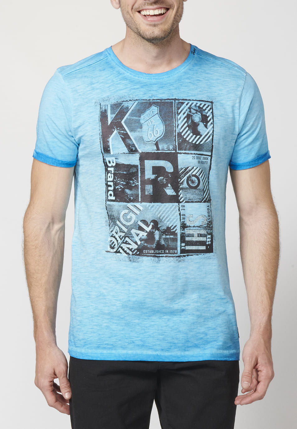 Camiseta Manga Corta Hombre Efecto Gastado Estampado – Koroshi 2211MC29