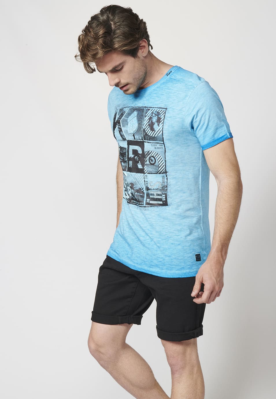 Camiseta Manga Corta Hombre Efecto Gastado Estampado – Koroshi 2211MC29