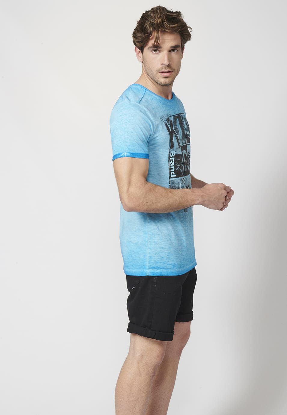 Camiseta Manga Corta Hombre Efecto Gastado Estampado – Koroshi 2211MC29
