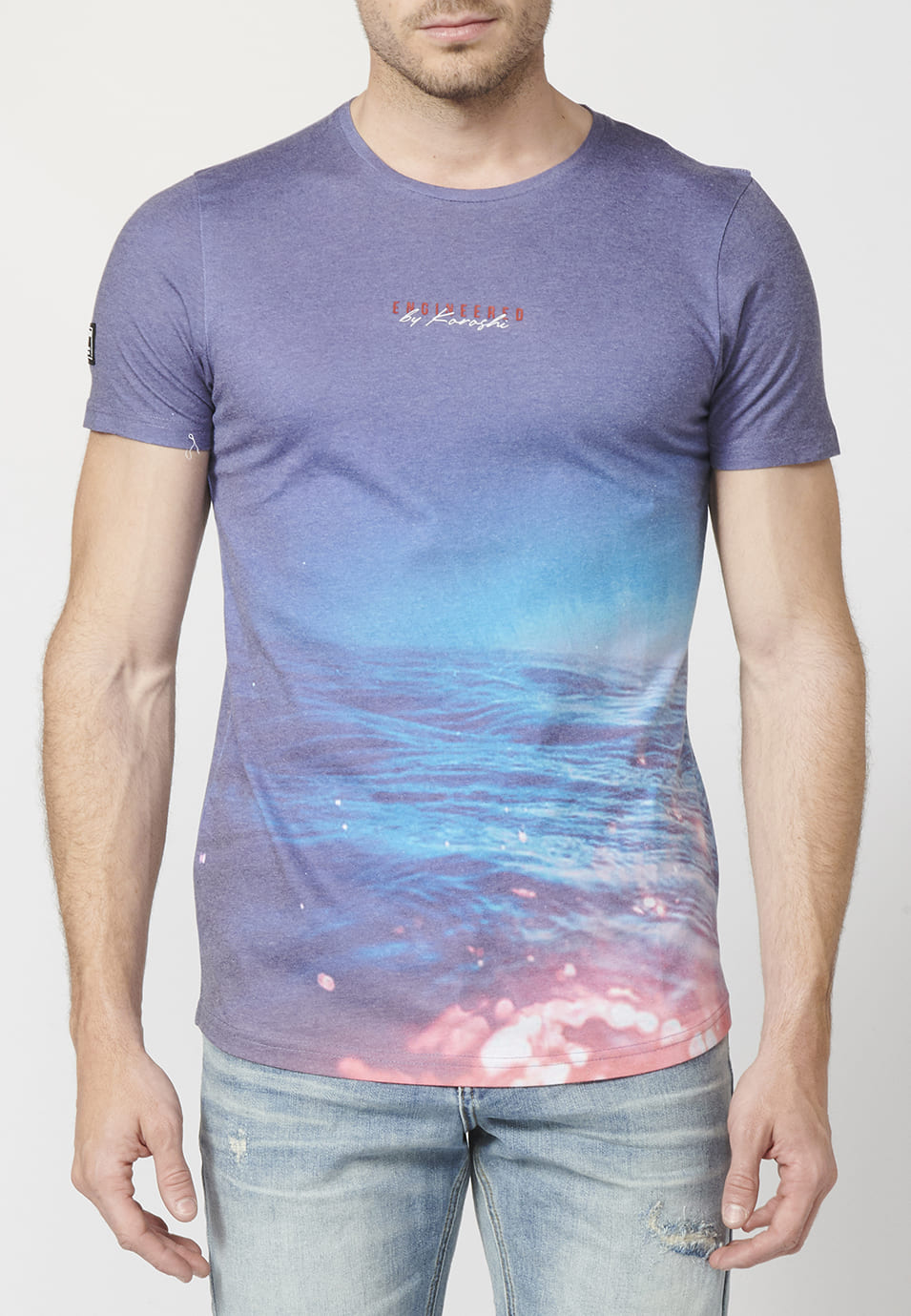 Camiseta Manga Corta Hombre Estampado Fotográfico – Koroshi Azul