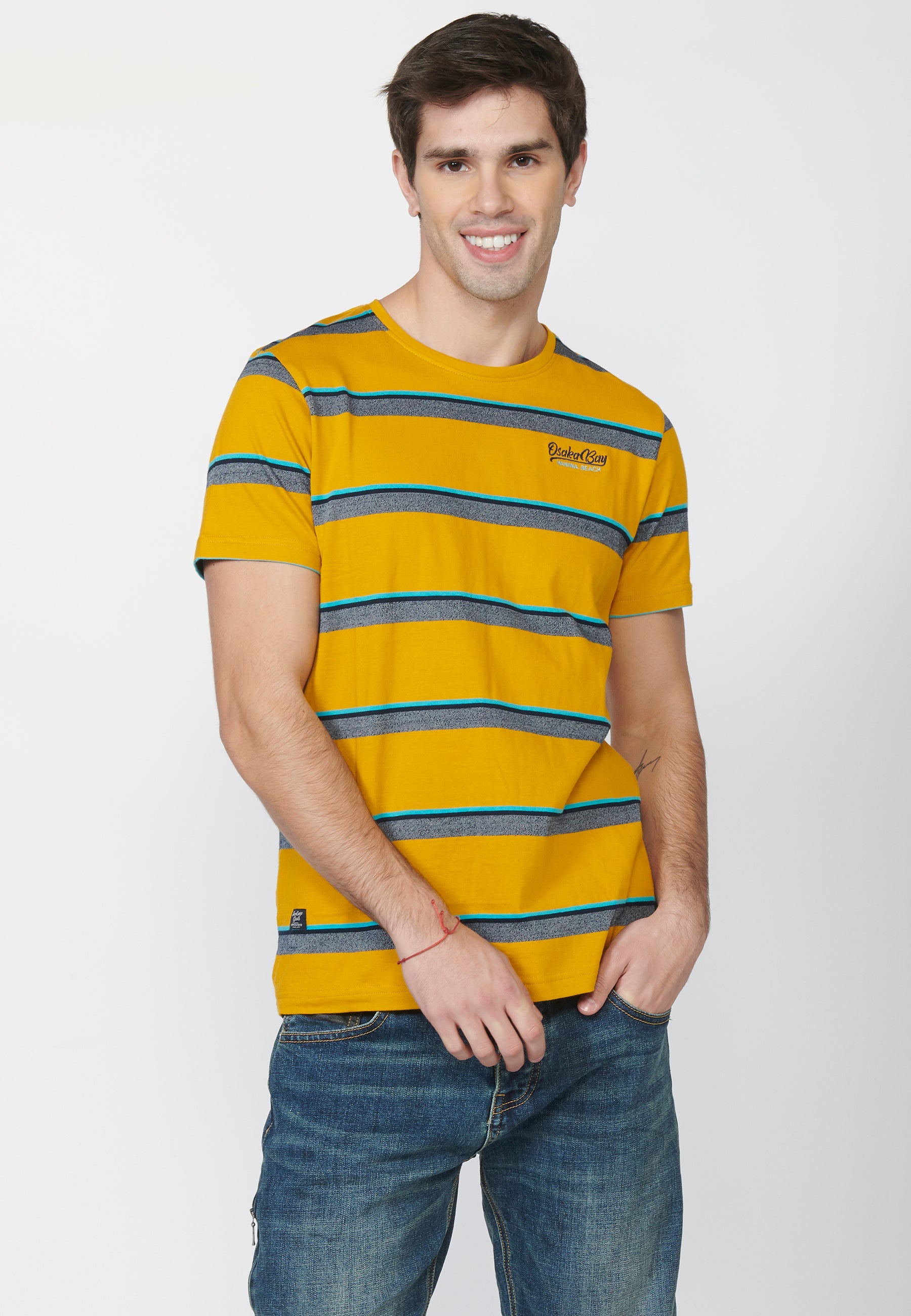 Camiseta Manga Corta Hombre a Rayas Punto Jaspeado – Koroshi 2211MC35
