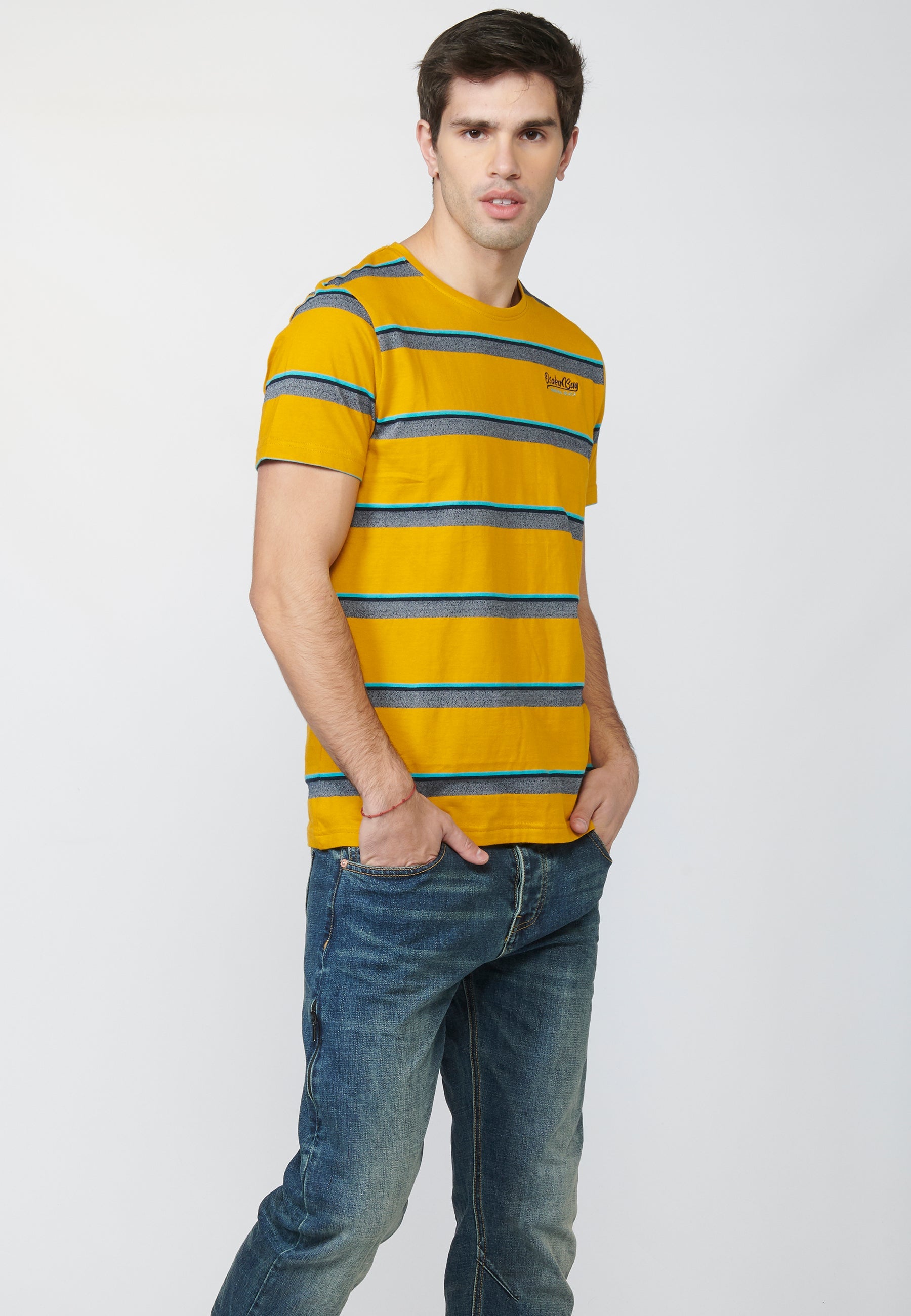 Camiseta Manga Corta Hombre a Rayas Punto Jaspeado – Koroshi 2211MC35