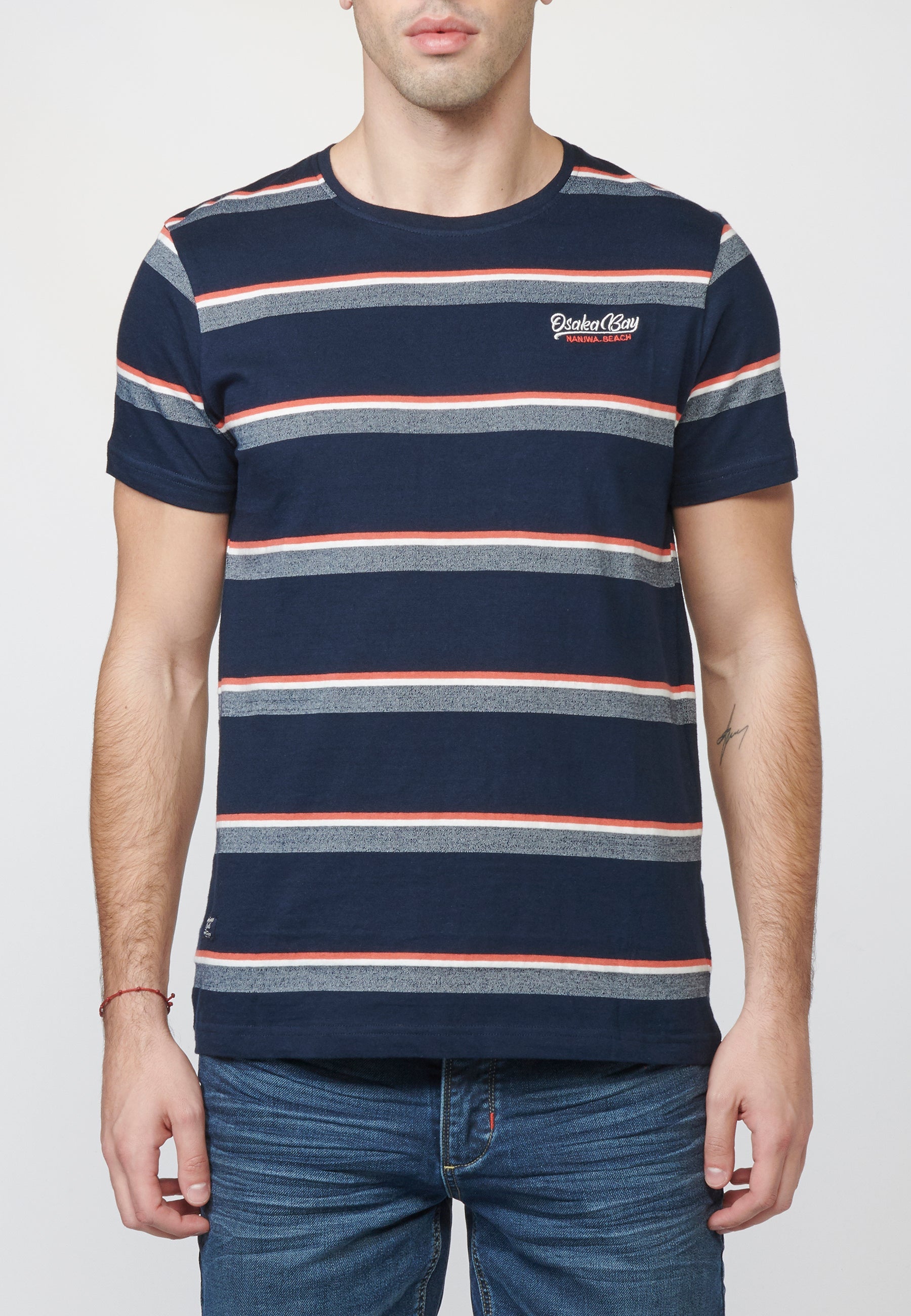 Camiseta Manga Corta Hombre a Rayas Punto Jaspeado – Koroshi 2211MC35