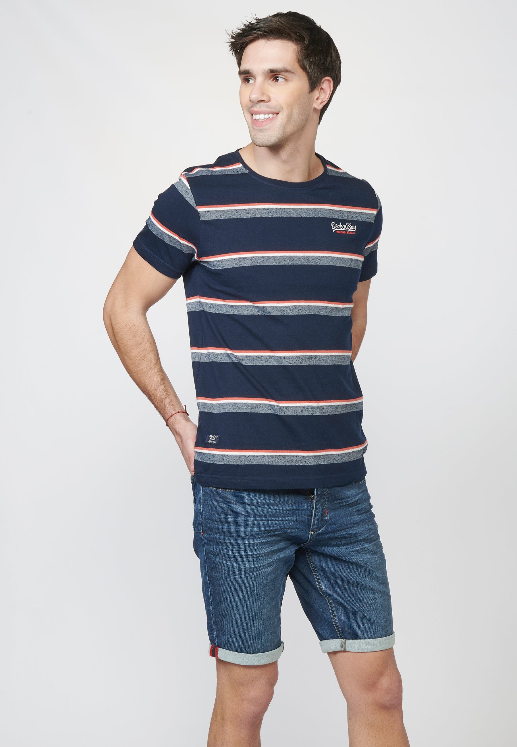 Camiseta Manga Corta Hombre a Rayas Punto Jaspeado – Koroshi 2211MC35