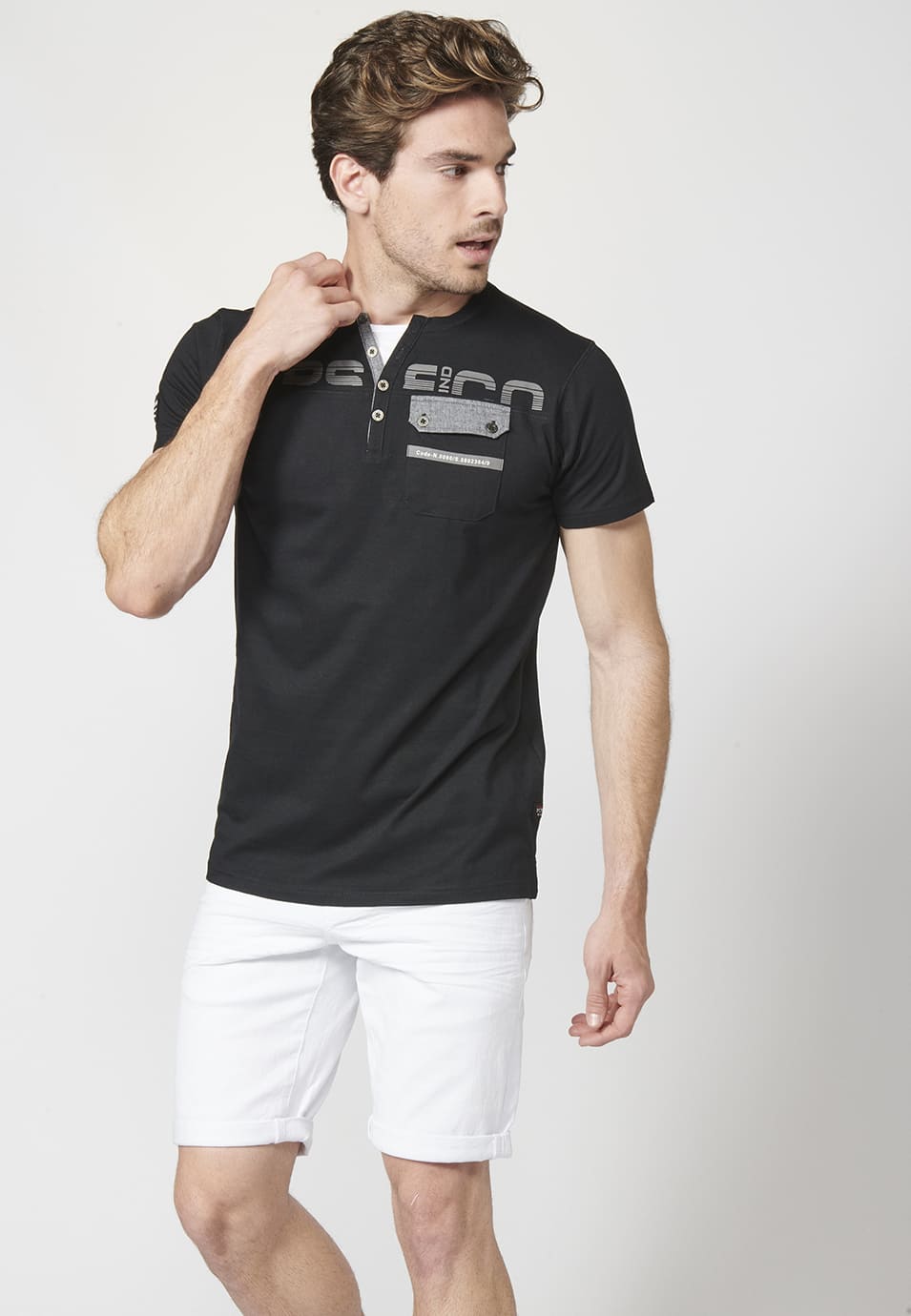 Camiseta Manga Corta Hombre Cuello con Tapeta y Botones – Koroshi 2211MC36